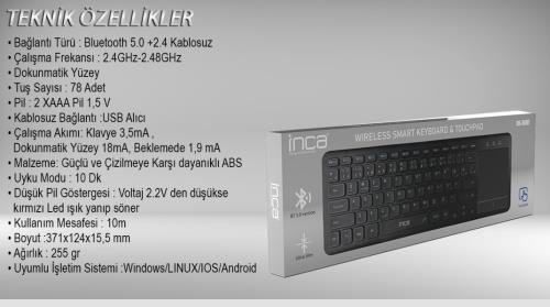 INCA IBK-568BT Dual Mod Bluetooth + 2.4g Touch Pad Smart Keyboard KLAVYE